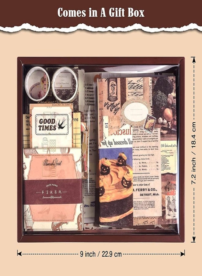 VOLDOT Vintage Scrapbook Kit (346 Pcs) with A6 Grid Notebook, Stickers, Background Papers & Photo Frames | Aesthetic Junk Journal & Art Journaling Supplies | Gift Set for Teens & Girls (Brown) - Image 2